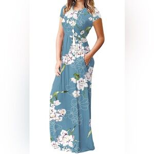 Women's Short Sleeve Loose Plain Casual Long Maxi Dresses for Women